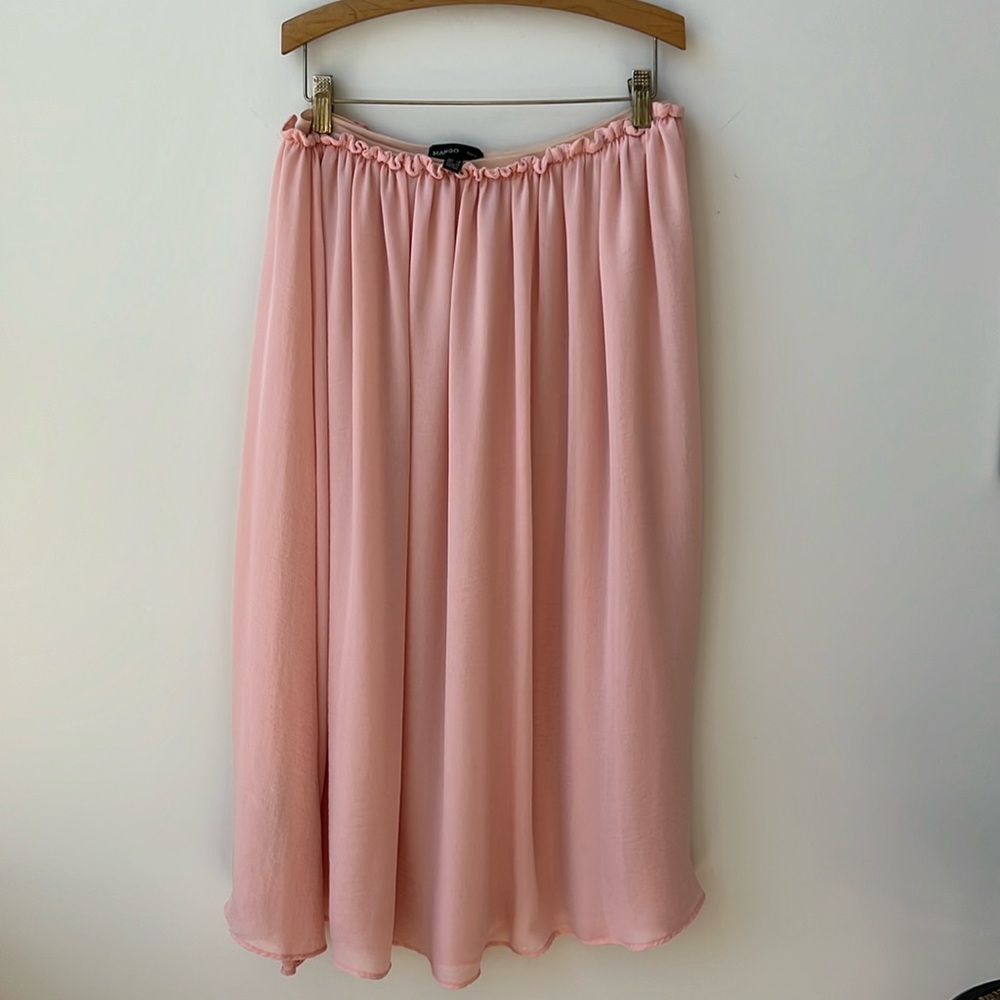 Mango Pink Pleated Midi Skirt with Elaastic waist size XSmall